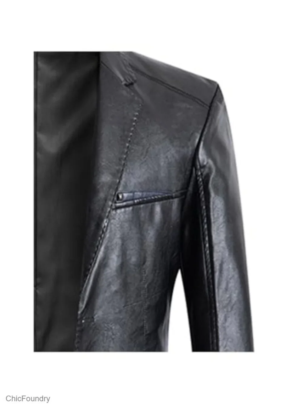 Men's Faux Leather Blazer Notched Collar 2 Button Slim Fit Business Coat